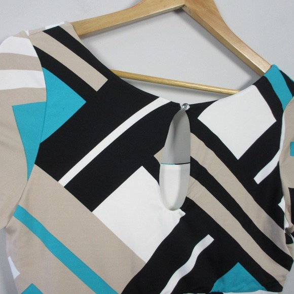 1 ONE Geometric Print Dress 44 Blue A-Line Viscose Mini Italy Casual Y2k 306 - Picture 9 of 10